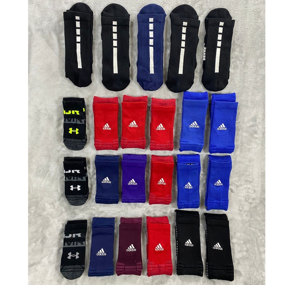 Bulk Lot 23 Pair Nike Elite Adidas 5-Star Under Armour Sport Socks Men M/L Multi